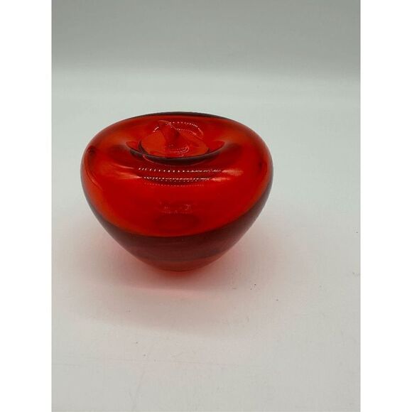 Glass Art Apple Paperweight Hand Blown 3” Clear Red Glass Polished Bottom - Picture 2 of 8